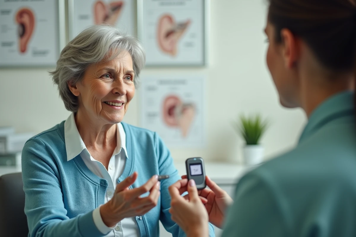 Femme senior consultant un audioprothésiste Audika pour choisir un appareil auditif adapté à son budget