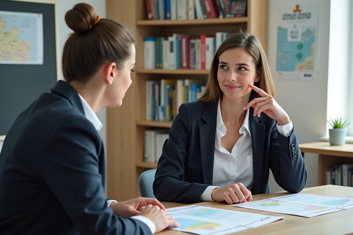 Jeune femme discutant avec un conseiller en formation